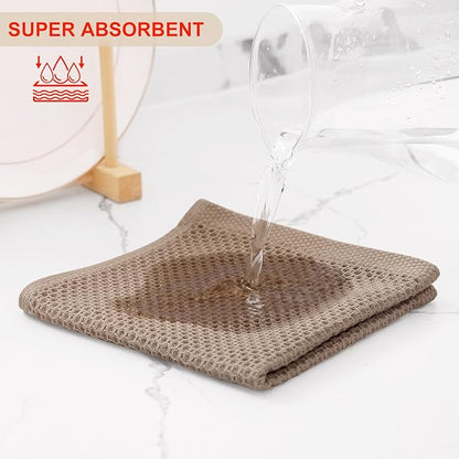 Kitinjoy 100% Cotton Kitchen Dish Cloths, 6 Pack Waffle Weave Ultra Soft Absorbent Dish Towels for Drying Dishes Quick Drying Kitchen Towels Dish Rags, 12 X 12 Inches, Tan