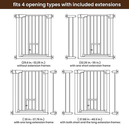 Mumeasy 36" High Extra Tall Baby Gate with Cat Door, 29.6"-40.5" Wide Pressure Mounted Dog Gate with Small Pet Door, Auto Close Pet Gate for House,Stairs,Doorways,Black