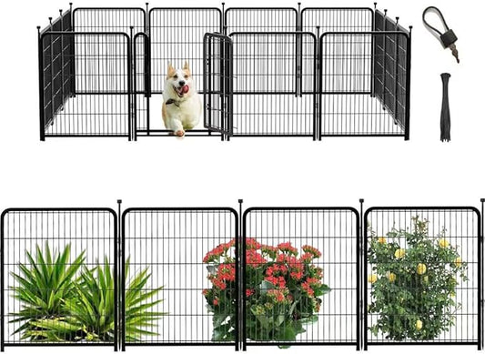 Outdoor Dog Playpen 40inch 14 Panels, Puppy Playpen Indoors, Metal Dog Pen Heavy Duty Pet Puppy Exercise Pen for Rv Camping Garden Yard, Wide Door Low Threshold Pet Fence Total 31 Ft(L)