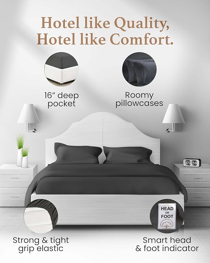 Good Sleep Bedding Full Size Bed Sheets - 100% Egyptian Cotton Sheets Full Size Bed, 4Pc, 1000 TC, Full Sheet Set, Luxury Sateen Weave, Soft, 16" Deep Pocket Full Size Sheets Set - Dark Gray Sheets