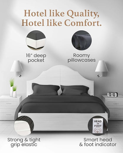 Good Sleep Bedding Split King Sheets Set, 1000 TC Egyptian Cotton, Luxury Sheets, 5 Piece, 2 Fitted - 16" Deep Pocket, Dark Gray