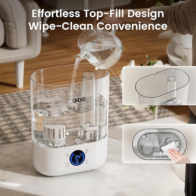GTPLAYER Smart Humidifiers for Bedroom, 5L Top Fill Supersized Humidifier Essential Oil Diffuser for Baby & Plants, 3 adjustable Mist with 28dB Quiet, Touch/APP/7-color Nightlight, 36H Runtime, White