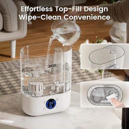 GTPLAYER Smart Humidifiers for Bedroom, 5L Top Fill Supersized Humidifier Essential Oil Diffuser for Baby & Plants, 3 adjustable Mist with 28dB Quiet, Touch/APP/7-color Nightlight, 36H Runtime, White
