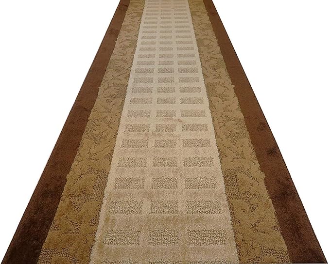 Custom Cut Hallway Runner Rug, Slip Resistant, 31 Inch Wide X Your Choice of Length, Leaves Brown, 31 Inch X 26 feet