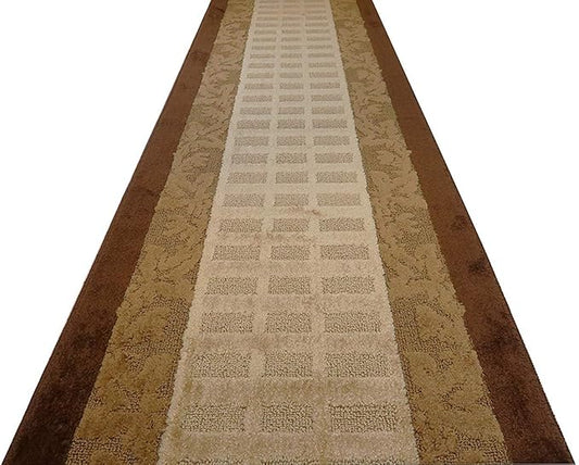 Custom Cut Hallway Runner Rug, Slip Resistant, 31 Inch Wide X Your Choice of Length, Leaves Brown, 31 Inch X 28 feet