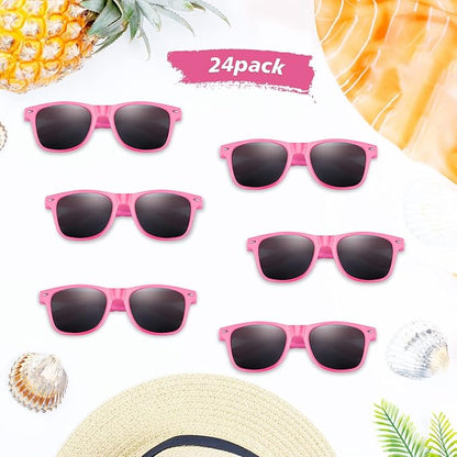 FEPITO 24 Pack Party Sunglasses Bulk for Birthday Party Favors Goody Bag Fillers for Beach Pool Party Toys for Adults, Pink