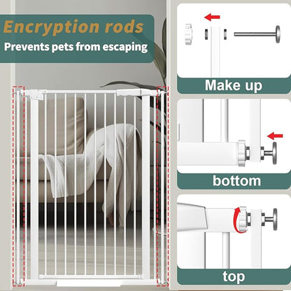40.55" Tall 1.37" Ultra Narrow Spacing Dogs Pets Baby Gate for Doorway Hallway Safety Proof Indoor 53.74-61.61" Extra Wide Puppy Pressure Mounted No Drill Walk Through White Metal