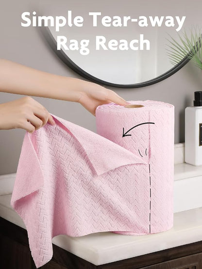 Fantasticlean Microfiber Cleaning Cloth Roll, 16" x 12"- 50 Sheets, Reusable Tear Away Microfiber Towels, Ultra Absorbent Dish Rags for Car, Home or Office (Pink Ripple)