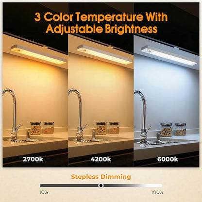 Under Cabinet Rechargeable Dimmable Lighting: 3 Color Temperature Motion Sensor Lights Indoor - Battery Operated Lights - Activated Closet Magnetic Wireless Led Light for Kitchen Home Bathroom 3 Pack