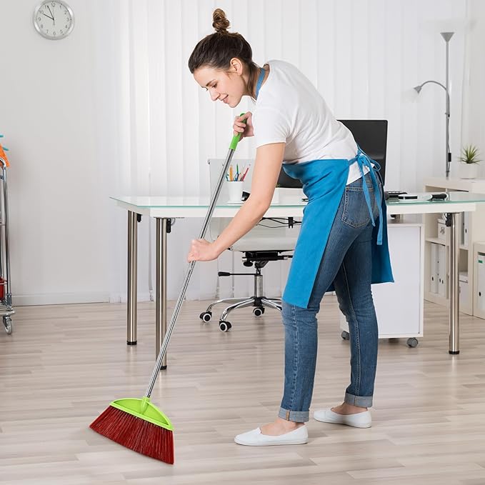 Lasnten 8 Pack Indoor Broom for Floor Cleaning Commercial Set with 49" Stainless Steel Detachable Handle Indoor and Outdoor Floor Brooms for Home, Garage, Kitchen, Office, Patio(Green,49x13.6 Inches)