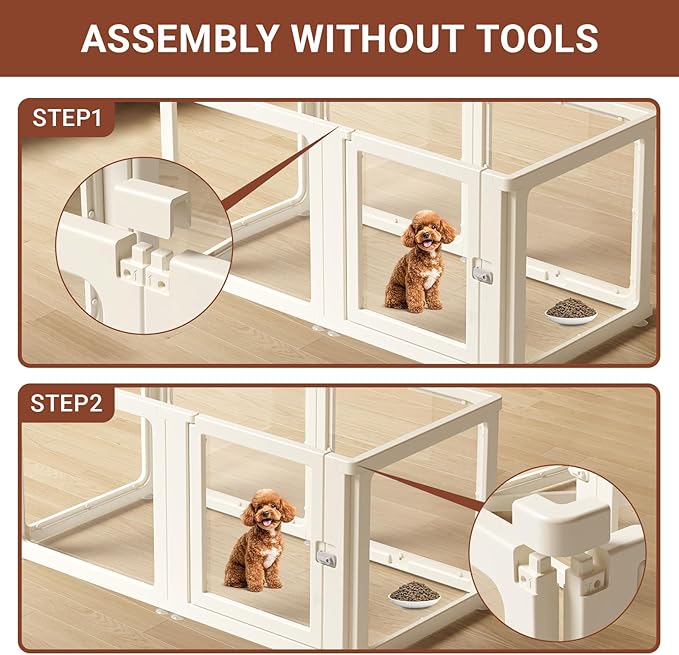 Transparent 8-Panel Dog Playpen, Acrylic Indoor/Outdoor Puppy Pen for Small & Medium Dogs, 24 Inch with Door, White(Fully Transparent 50 * 50 Single Room,24 inch)