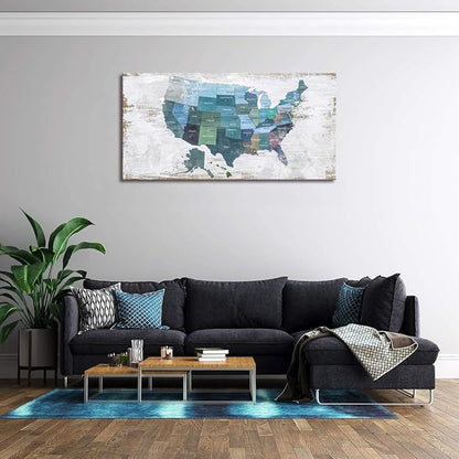 Map of The United States Wall Decor Map Canvas Wall Art for Wall Decoration Wood Background USA Canvas Prints for Bedroom Office Kitchen Home Wall Decor Framed Artwork Ready to Hang30"x60"