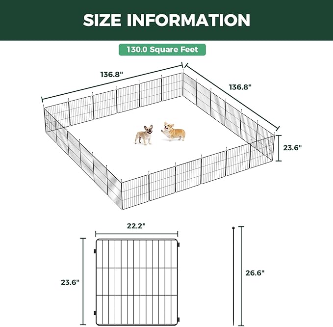 FXW MiniPaws Unleashed Dog Playpen for Yard & RV Camping, Expandable 24-inch 24 Panels for Puppies and Small Dogs, Portable for Indoor and Outdoor Use