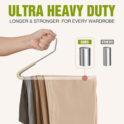 Spring Fever Open Ended Non Slip Sponge Padded Pants Hangers - Chrome Plating Foam Heavy Duty Space Saving Beige Long 20