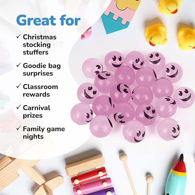 ArtCreativity Glow in the Dark Purple Smiley Face Bouncing Balls - Bulk Pack of 36 - 1 Inch High Bounce Bouncy Balls for Kids, Glowing Party Favors and Goodie Bag Fillers for Boys and Girls