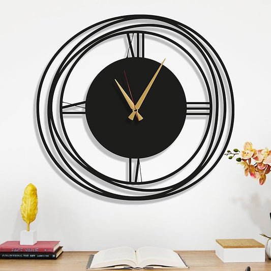 Circular Harmony Wall Clock – 14 Inch Compact, Silent Non-Ticking Quartz, Black Metal Minimalist Clock for Kitchen, Bedroom, Office