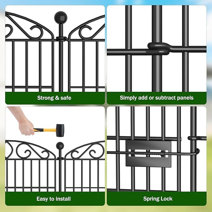 Garden Fence 12 Panel with Gate - 30in H x 23.6ft L, No Dig Rustproof Metal Tall Animal Barrier for Dogs Rabbits, Decorative Outdoor Border for Yard, Patio, and Flower Beds