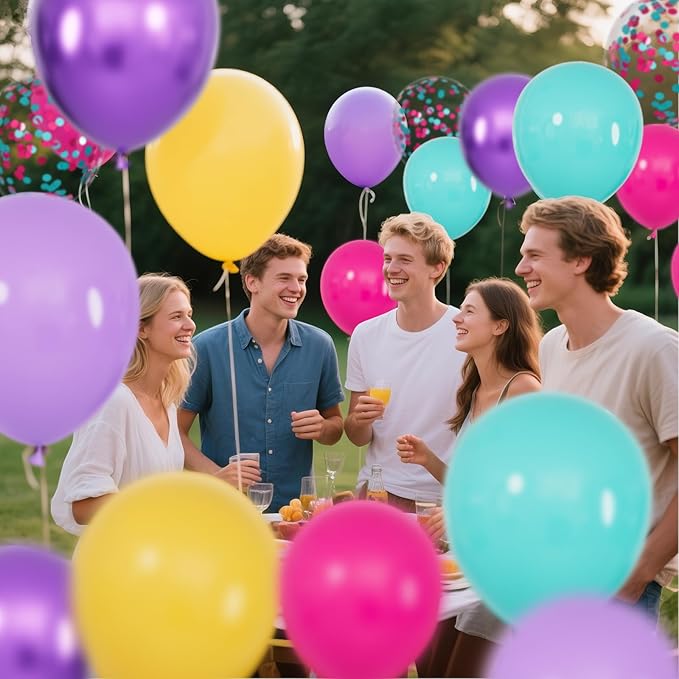 KAWKALSH Pink Blue Purple Balloon, 68 Pcs 12 Inches Hot Pink Metallic Purple Teal Yellow Balloons Confetti Balloons for Kids Magic Theme Birthday Decoration Baby Shower Engagement Party Supplies