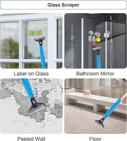 2 in 1 Window Squeegee Cleaning Kit with Aluminum Alloy Extension Poles, Scrubber, Glass Scrapper, Bendable Duster,2 Scrubber Cloth for Window, Car, Floor, Home, Garden