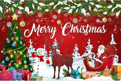 YongFoto Merry Christmas Backdrop 10x6.5ft Snowman Christmas Tree Santa Clause Elk Photography Background Happy New Year Xmas Eve Family Party Banner Room Decorations Photoshoot Wallpaper Photo Booth