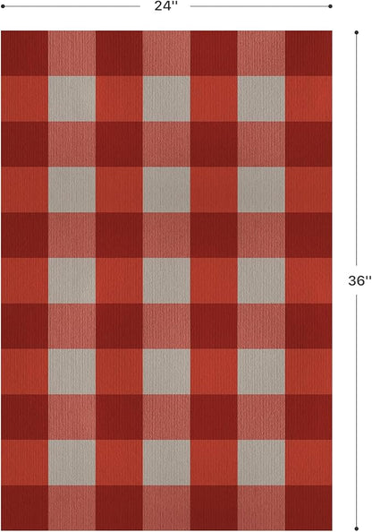 GENIMO Checkered Rug 2x3 Ft Red and White Outdoor Rug Buffalo Plaid Rugs Mat Fall Doormats Washable Rug for Front Porch Decor Indoor Entrance Patio Balcony Entryway