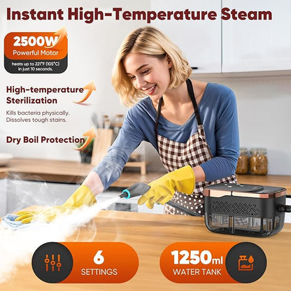 Steam Cleaner, 2500W Heavy Duty Pressurized Handheld Steamer with Built-in 1.32 qt Water Tank & 10 Accessories – for Kitchen, Bathroom, Car, Floors, Furniture, Tile & Windows (Rose Gold)