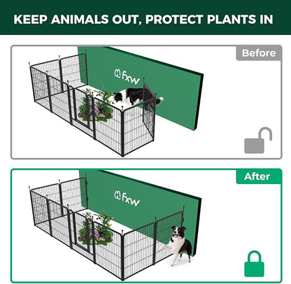 FXW Garden Fence Outdoor for The Yard – 32in(H) x 18.2ft(L) Heavy Duty Metal Animal Barrier for Dog and Rabbit, Decorative Dog Fence with Fence-to-Wall Anchor (Pack of 4), 8 Panels, Black