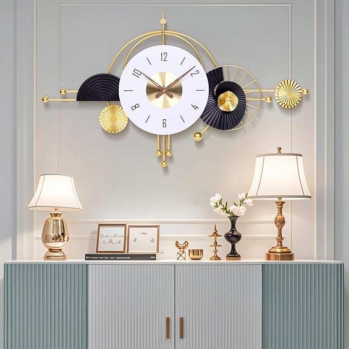 38x22 Inch Modern Metal Wall Clock Battery Operated, Contemporary Silent Non-Ticking Analog Clock for Home Decor, Living Room, Bedroom, Office, Kitchen, Entryway