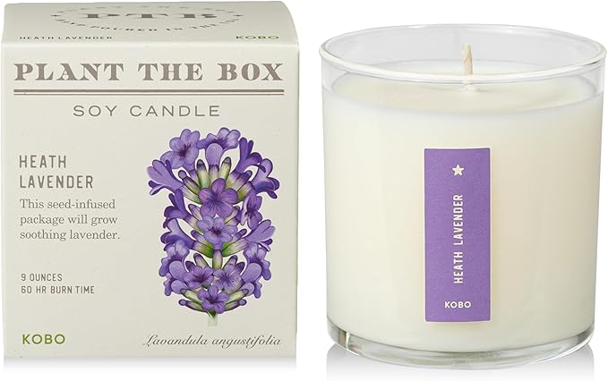 KOBO Heath Lavender Candle with Plantable Box (9 oz) | Plant The Box Collection, 100% Pure Soy Wax Candles | Hand-Poured in USA | Long Lasting 60 Hour Burning Candles | Scented Candles for Home