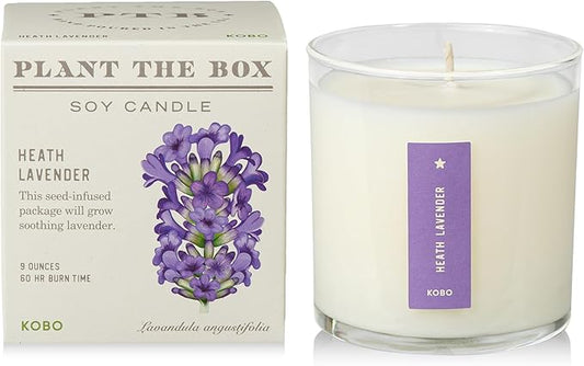 KOBO Heath Lavender Candle with Plantable Box (9 oz) | Plant The Box Collection, 100% Pure Soy Wax Candles | Hand-Poured in USA | Long Lasting 60 Hour Burning Candles | Scented Candles for Home
