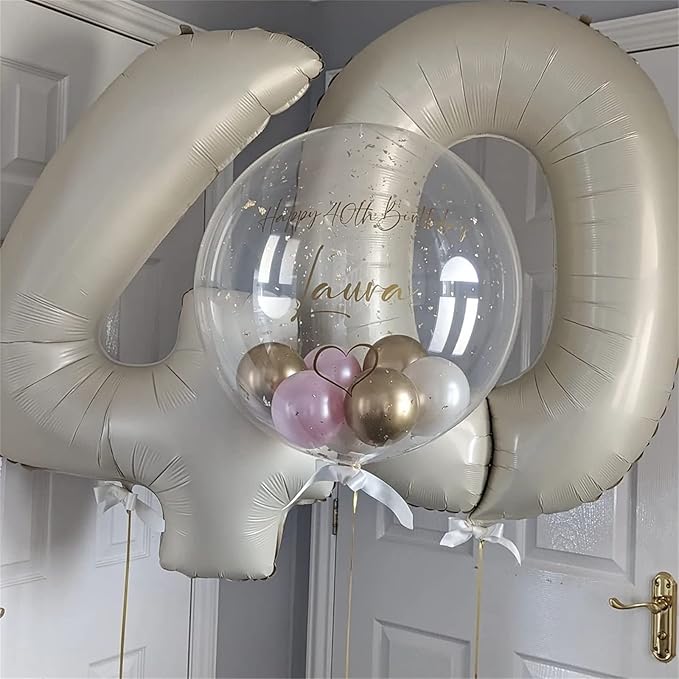 Cream 2 Balloons, 40 Inch Giant Helium Foil Number 0-9 Beige 2th Birthday Balloon for Boys Girls, Self Inflating White Sand Digit 2 Balloons for Women Men Anniversary Party Decorations Supplies