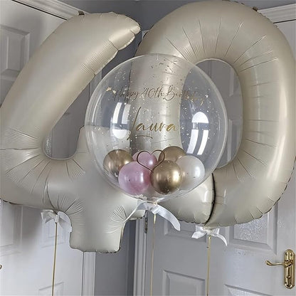 Cream 2 Balloons, 40 Inch Giant Helium Foil Number 0-9 Beige 2th Birthday Balloon for Boys Girls, Self Inflating White Sand Digit 2 Balloons for Women Men Anniversary Party Decorations Supplies