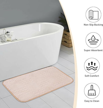 Bath Mats 30x20 Non-Slip Absorbent Bathroom Rug, Quick Dry Machine Washable Shower Tub Mat with Rubber Backing, Soft Floor Carpet for Bathroom Decor Waffle White