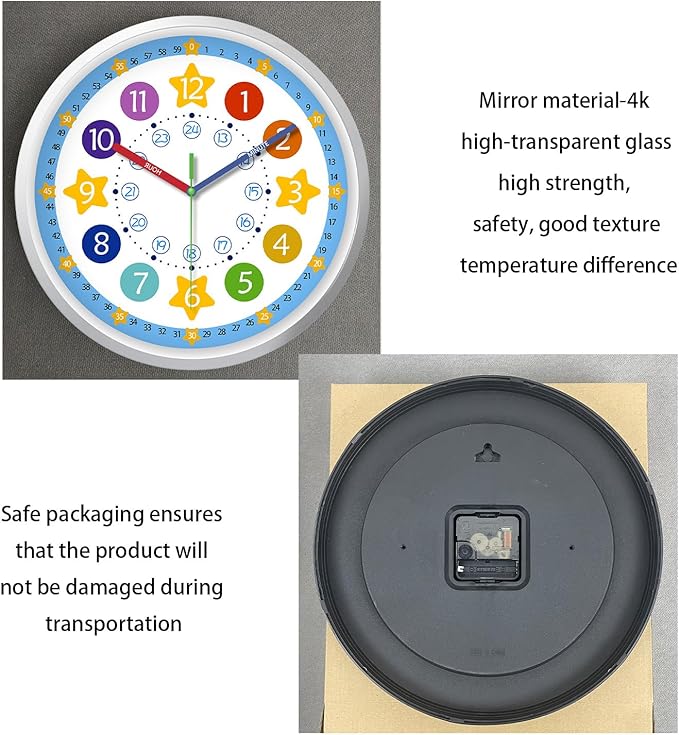 XFM Large Kids Wall Clock 16 Inch Silent Non Ticking Quartz Battery Operated Decorative Time Teaching Clock for Children Bedroom Nursery Room Classroom