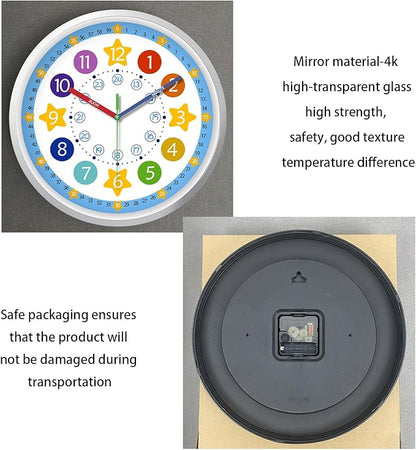 XFM Large Kids Wall Clock 16 Inch Silent Non Ticking Quartz Battery Operated Decorative Time Teaching Clock for Children Bedroom Nursery Room Classroom