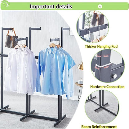 Floor Standing Metal Garment Rack - Heavy Retail Display Racks With Wheels, 10 Arms Clothing Rack, Square Tubing Portable Shirt Rack, Merchandise Display RackFor Hanging Clothes (XL-Black)