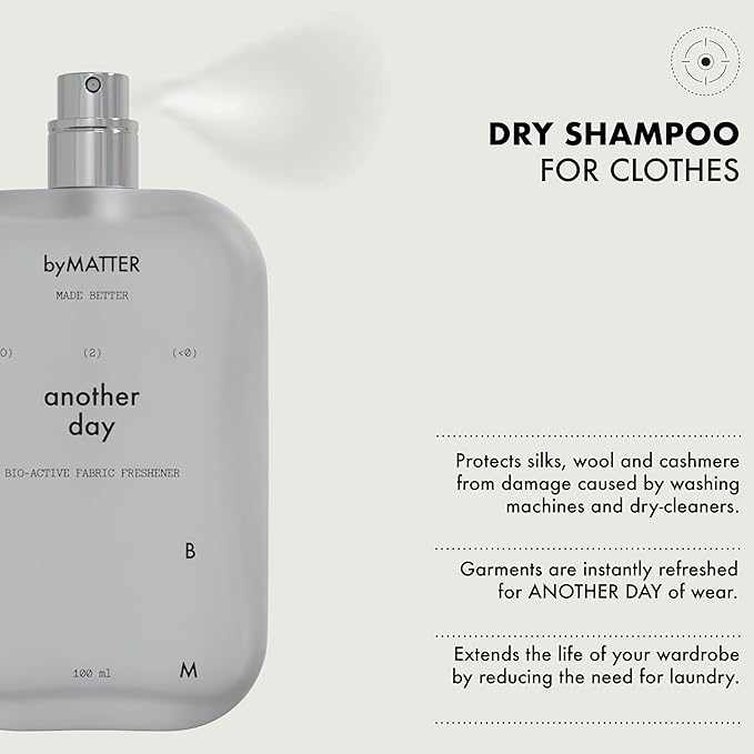 byMATTER Another Day Clothes Refresher Spray – Fabric Freshener, Luxury Perfume, Dry Wash Mist For All Clothing Types, Plant Based, Odour Eliminating, Linen Spray for Clothes (100ml / 3.4 Fl Oz)