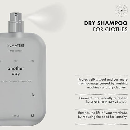 byMATTER Another Day Clothes Refresher Spray – Fabric Freshener, Luxury Perfume, Dry Wash Mist For All Clothing Types, Plant Based, Odour Eliminating, Linen Spray for Clothes (100ml / 3.4 Fl Oz)