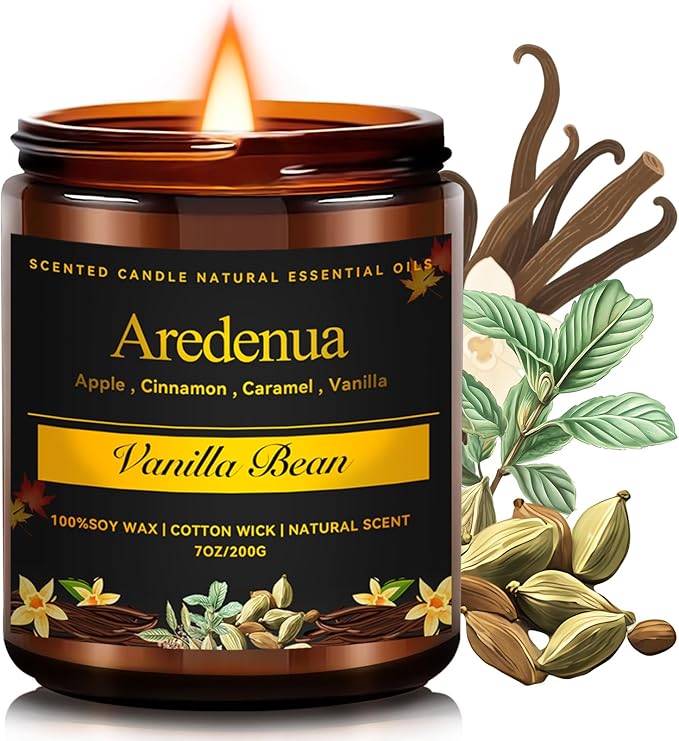 Vanilla Bean Odor Eliminating Candles | Vanilla Bean Scented Soy Candle for Home, Air Freshening & Cozy Vanilla Scent, Relaxing Home Scented Candles, Cozy Winter Candle Gift for Women & Men