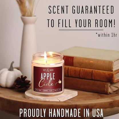 Apple Cider Candle, Fall Candles I Apple Cider, Cinnamon & Nutmeg - Infused with Essential Oils I Mulled Cider Fall Scented Candle (Soy) for Home I 9oz Reusable Jar I 50Hr Burn I Made in USA