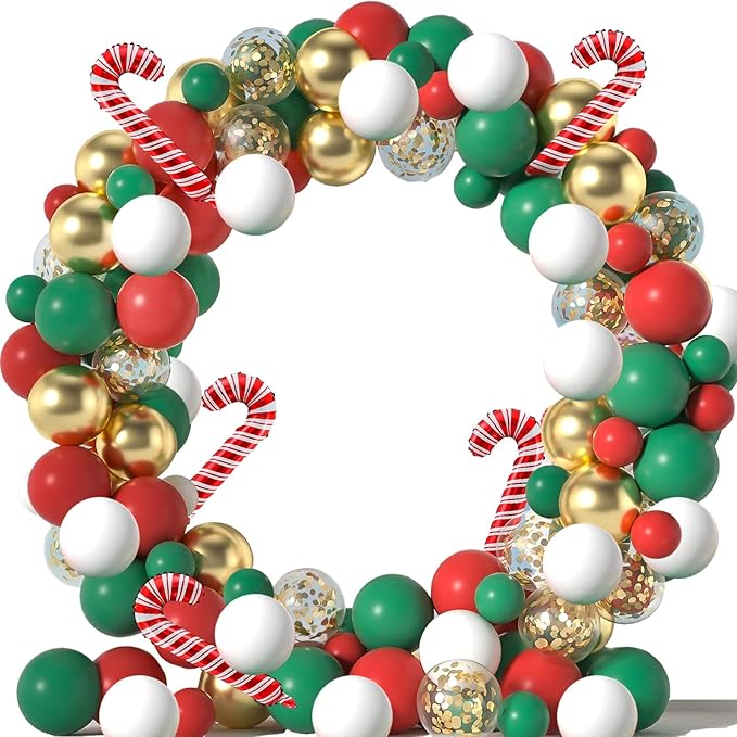 Christmas Balloons Garland Arch Kit,123pcs Red Green White and Gold for Christmas Xmas New Year Decor Party Supplies