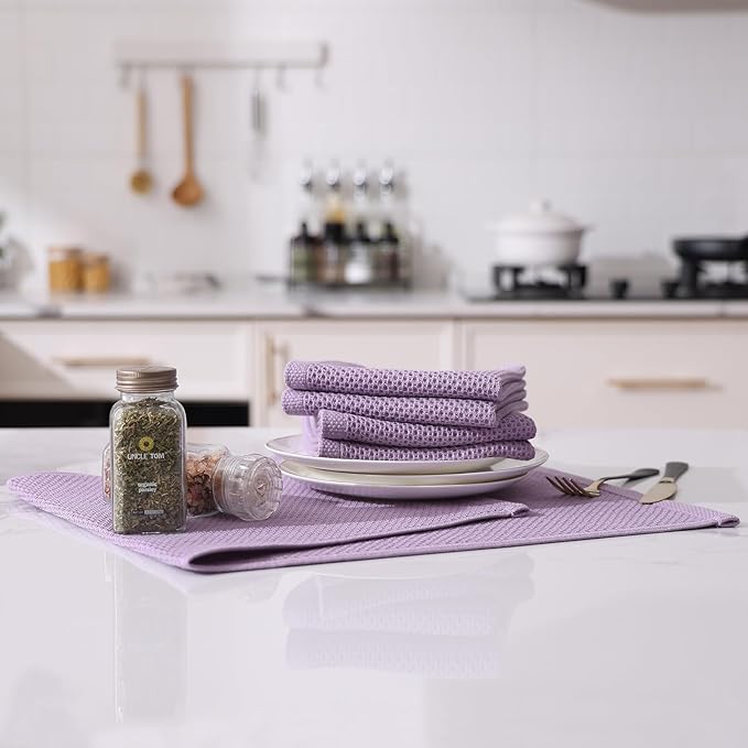 Kitinjoy 100% Cotton Waffle Weave Kitchen Towels, 8-Pack Super Soft and Absorbent Dish Towels for Drying Dishes, Kitchen Hand Towels, 13 in x 28 in, Lavender