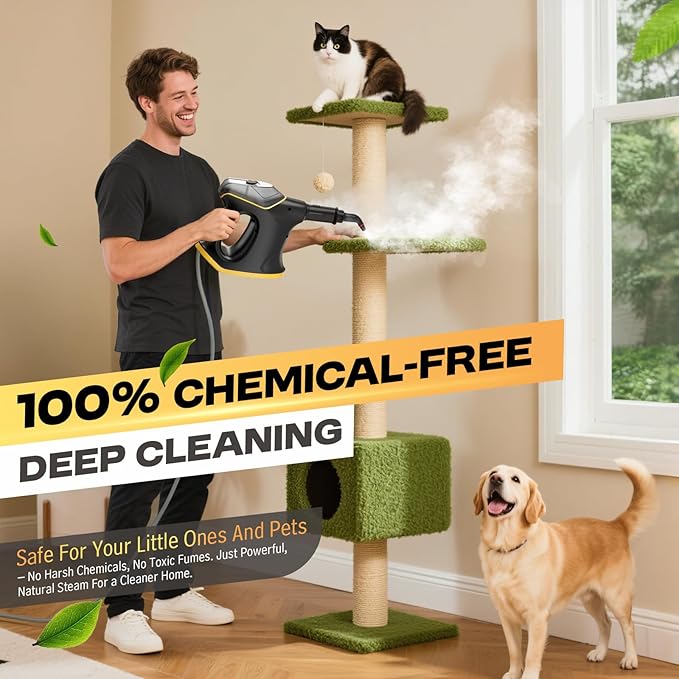 Heavy Duty Steam Cleaner with Continuous Spray & Safety Lock, Multipurpose Handheld Steamer for Home Use, 10S Fast Heating Steamer with 9PC Accessories for Car Furniture Kitchen Grout and Upholstery