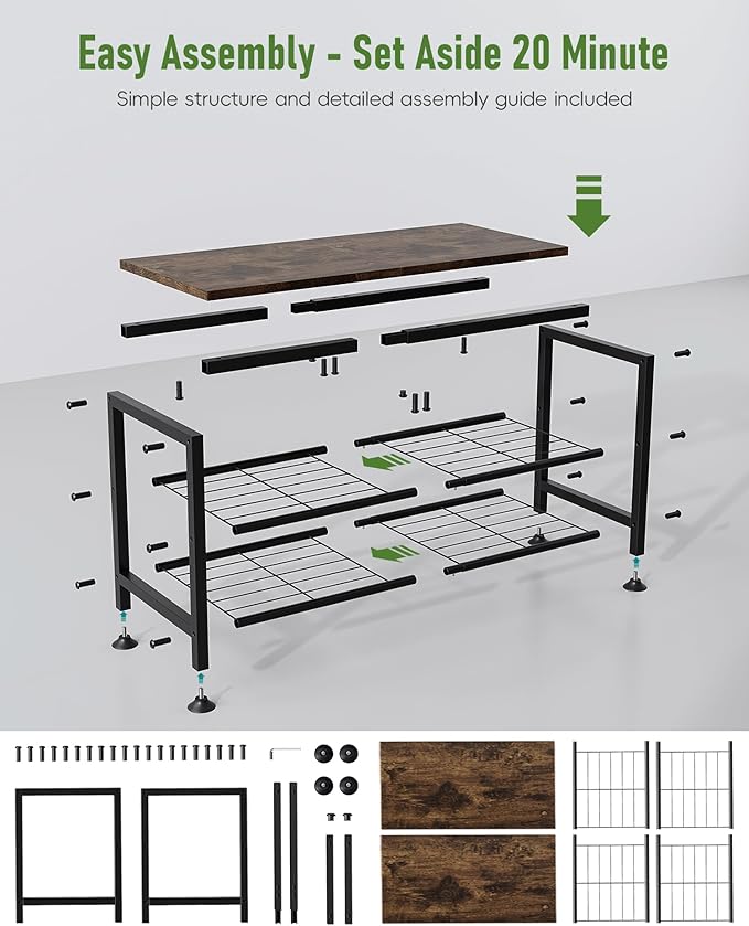 3-Tier Shoe Rack Bench - Entryway Organizer with Shoe Storage, Sturdy Shoe Shelf for Front Door, Small Space Saving Furniture, Brown, 27.2" x 12.0" x 15.9"