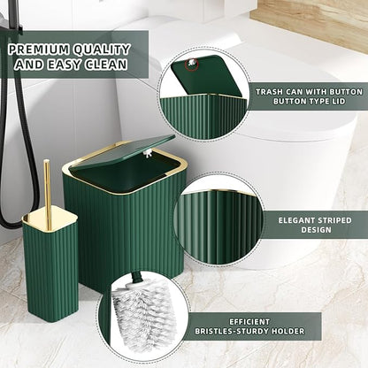 Bathroom Accessory Set - 25PC Green Bathroom Sets, Bathroom Set with Shower Curtain and Rugs, Dark Green Shower Curtain Set, Trash Can, Qtip Holder Dispenser & Soap Dispenser