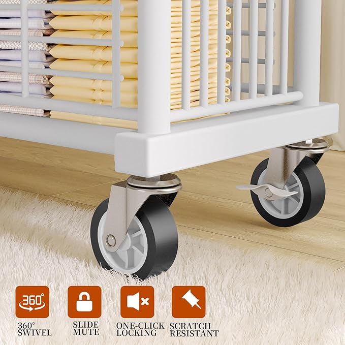 Heavy Duty Clothes Rack - Double Rod Clothing Racks with Wheels, Portable & Adjustable Garment Rack for Hanging Clothes, Rolling Clothes Rack Load 670LBS for Bedrooms, Laundry, Closet (White)