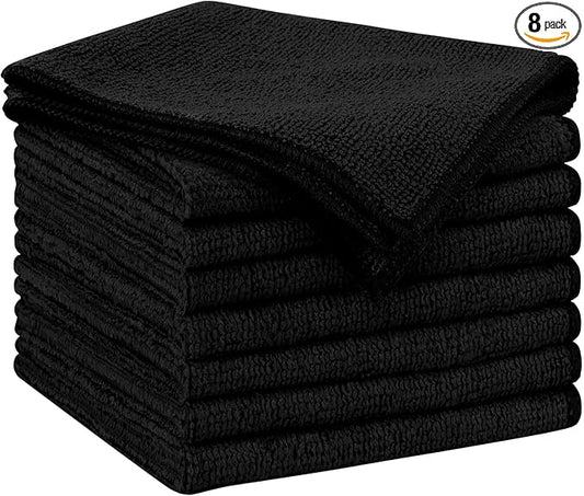 AIDEA Microfiber Cleaning Cloth Black 8PK, Microfiber Towels for Cars, Premium Car Cloths, Dusting Cloth Lint Free Cleaning Rags for SUVs, House, Kitchen, Window, Workshops,11.5×11.5"