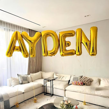 Giant H Alphabet Balloon Letters, Gold Self Inflating Custom Letter Balloons Birthday Decor, 40 Inch Helium Mylar Foil Name Word Balloons for Girls Men Anniversary Party Graduation Decoration Supplies