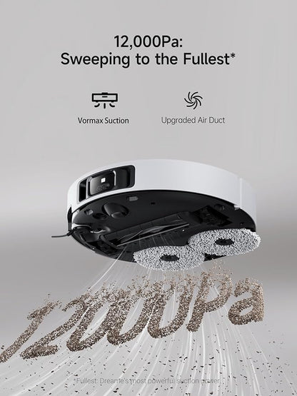 DREAME X40 Ultra Robotic Vacuum with Removable & Liftable Mop, 12,000Pa Suction, Side Brush Extensive Cleaning, 158°F Mop & Washboard Self Cleaning, Auto-Empty, Auto Refill, liftable Brushes White