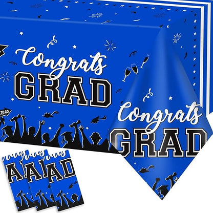 chiazllta Graduation Party Decorations Gongrats Grad Tablecover Graduation Tablecloths for 2025 Graduation Party Supplies Class of 2025 Party Supplies Large Size Plastic 54"x108" （Blue）